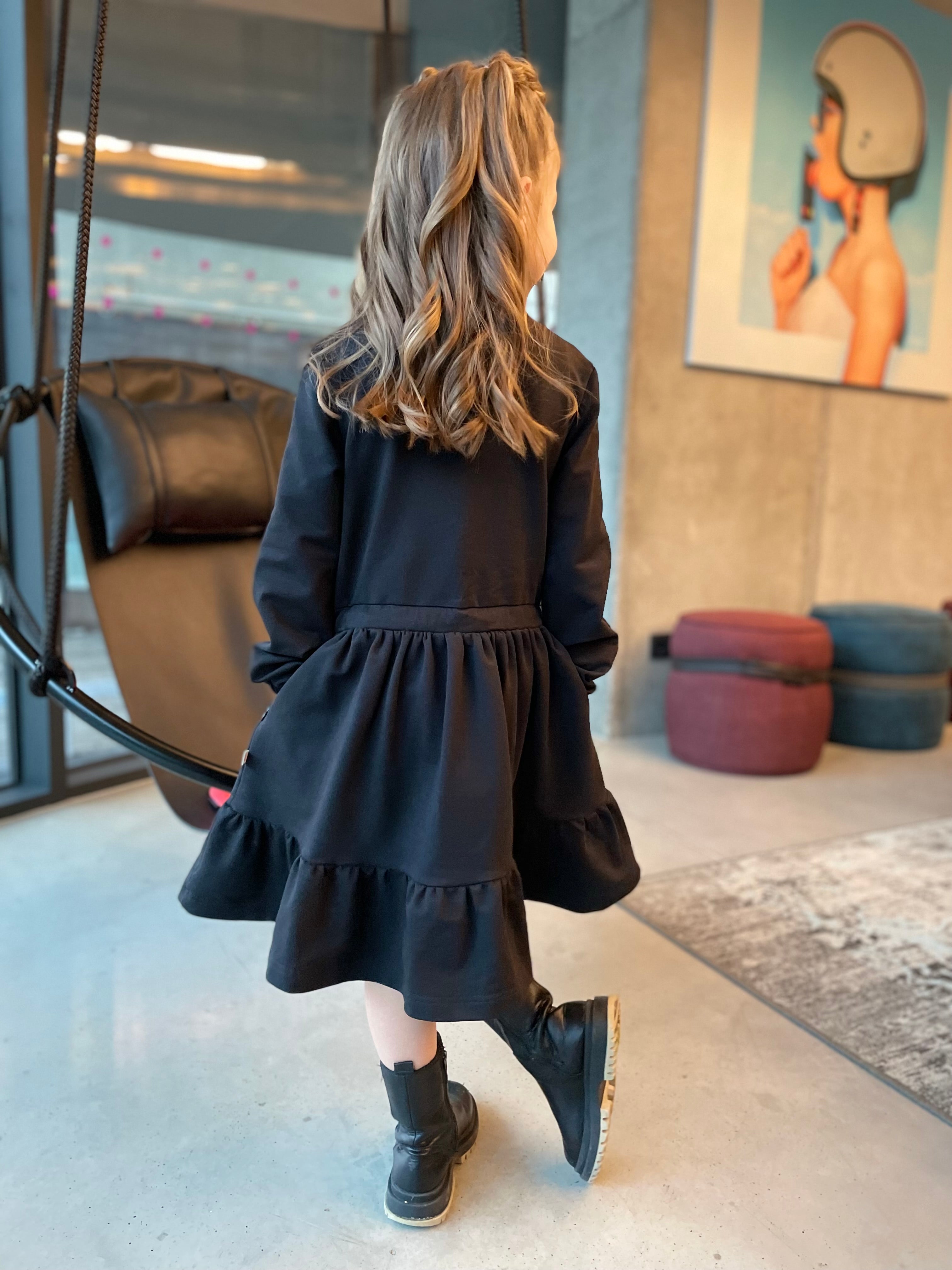 sachin and babi light blue dress Dress Barbora Black / T1D Girls Long Sleeve Dress A Line Twirly / Casual Bow Tie Dress/ Cotton Dress with Pockets / Size 5-12 Years 11-12
