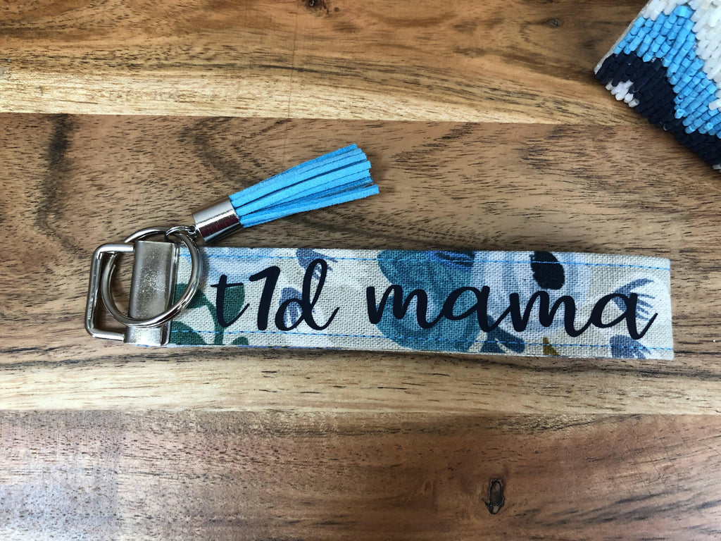 Rifle Paper Co. Garden Party Blue Canvas T1D Keychain, Diabetes Wristlet - The Useless Pancreas