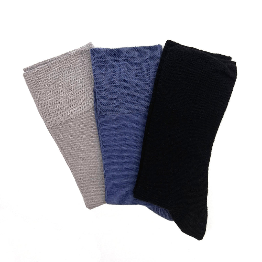 3 Pairs Black/Blue/Grey - Ladies Diabetic Soft Grip Non Elastic Loose Weave Top Diabetic Socks Size 4-8