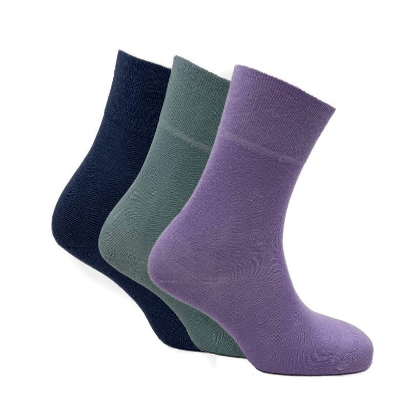 3 Pairs Jewel Mix - Ladies Diabetic Soft Grip Non Elastic Loose Weave Top Diabetic Socks Size 4-8