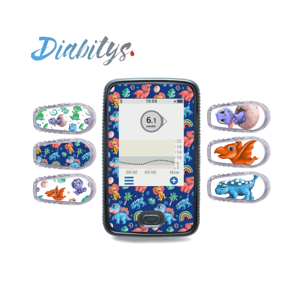 Dexcom G6 Receiver & Six Transmitter Stickers - Baby Dinos Blue - The Useless Pancreas