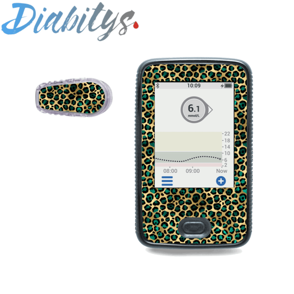 Dexcom G6 Receiver & 1 Transmitter Sticker - Gold & Teal Leopard - The Useless Pancreas