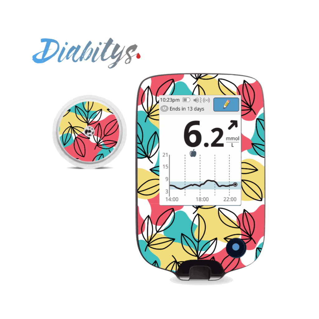 Freestyle Libre, Libre 2 Reader and 1 Sensor Sticker - Abstract Leaves - The Useless Pancreas
