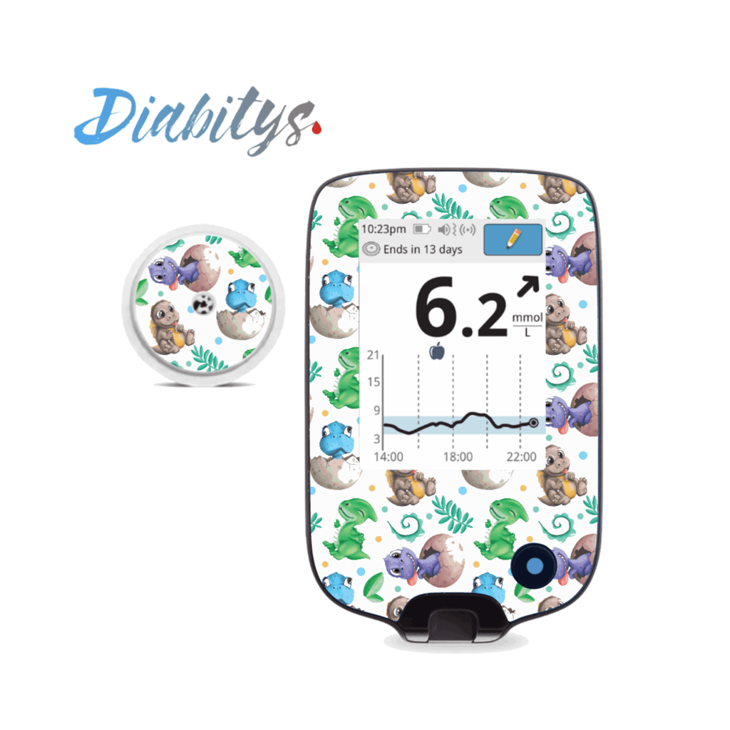 Freestyle Libre/Libre 2 Reader and 1 Sensor Sticker - Baby Dinos - The Useless Pancreas