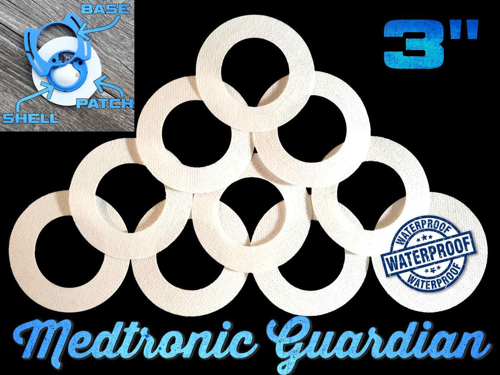 Medtronic Guardian 3" Inch Overlay Adhesive Patch : 360 Shell Back Series: White Poly woven Waterproof by Freedom Band - The Useless Pancreas