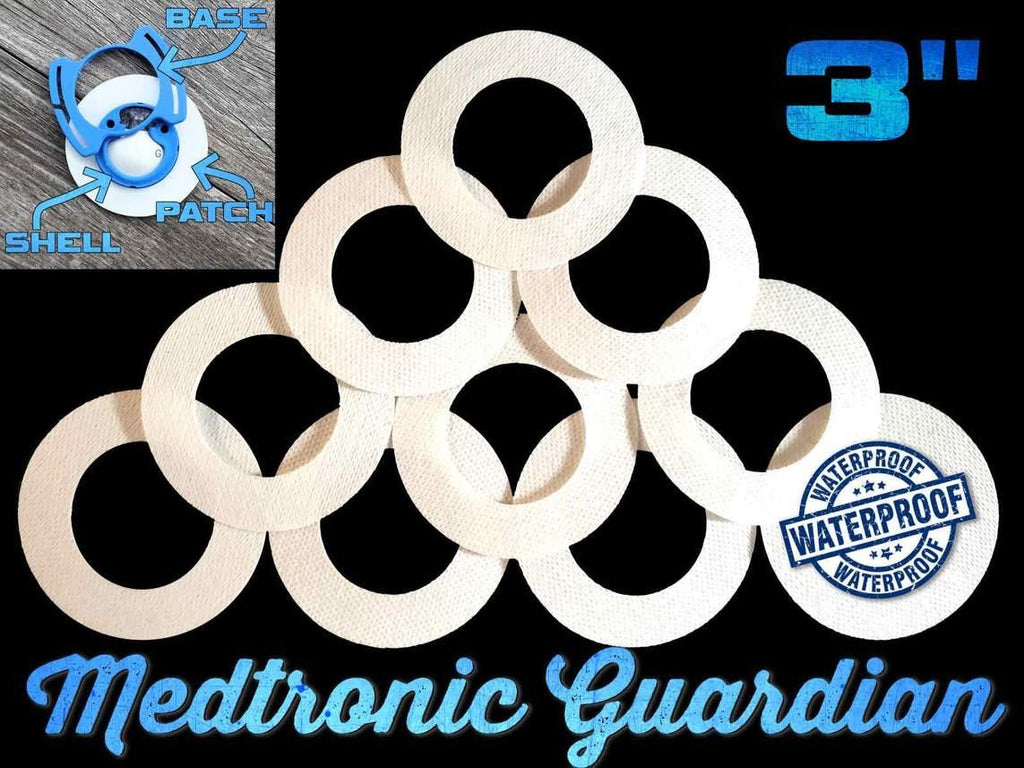 Medtronic Guardian 3" Inch Overlay Adhesive Patch : 360 Shell Back Series: White Poly woven Waterproof Freedom Bands For Diabetics 