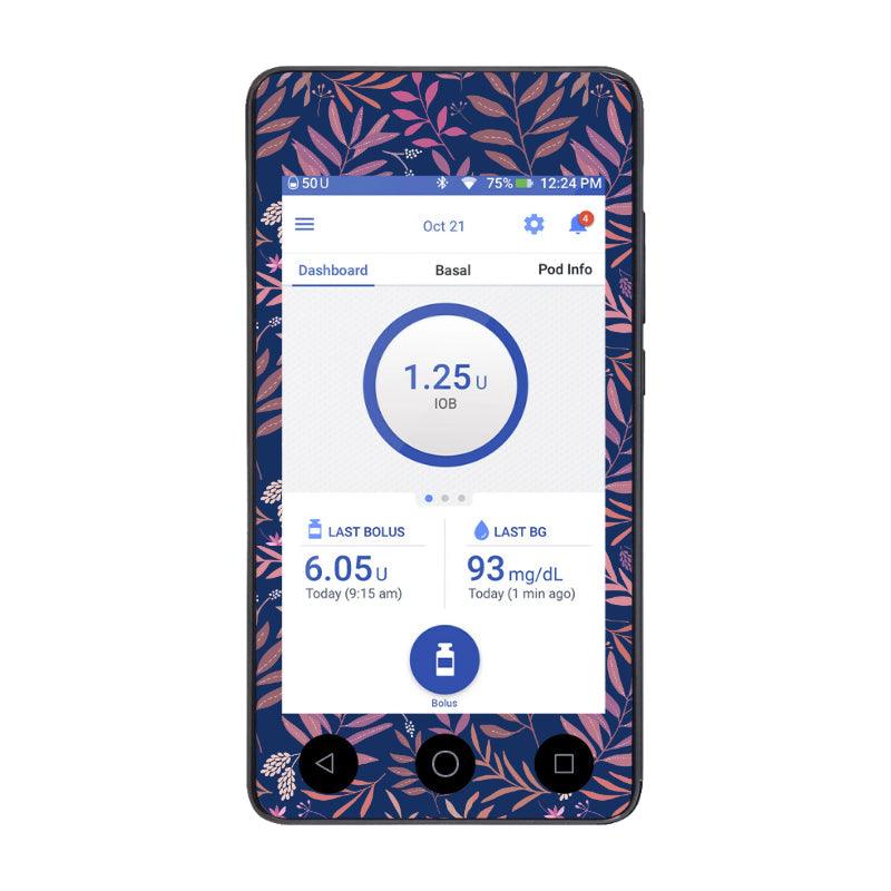 Omnipod DASH Cover (Navy Leaves) - The Useless Pancreas