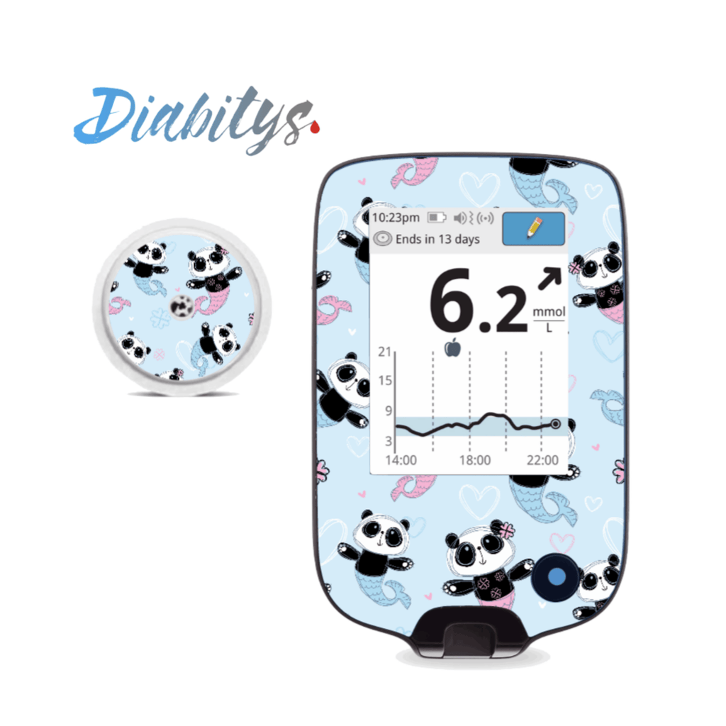 Freestyle Libre/libre 2 Reader and 1 Sensor Sticker - Panda Mermaid Blue - The Useless Pancreas