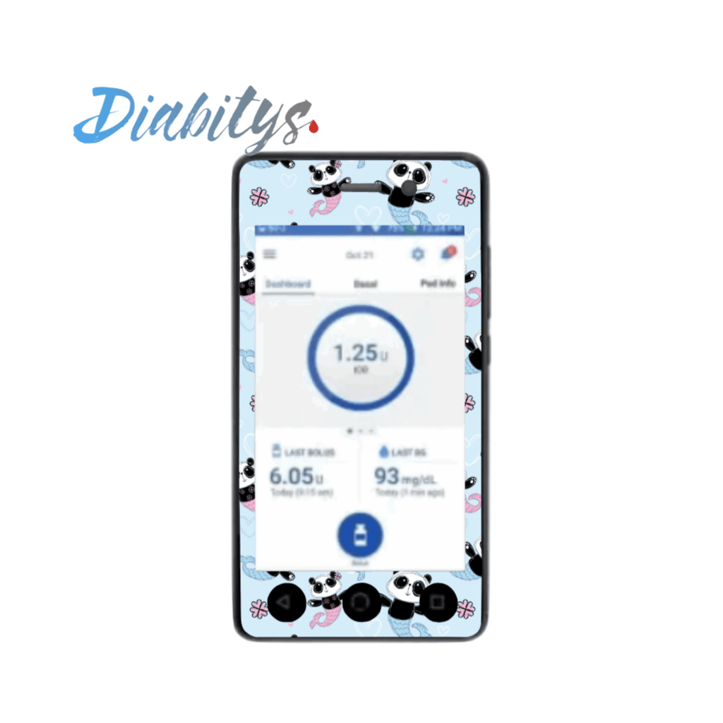 Omnipod Dash PDM Sticker - Panda Mermaid Blue - The Useless Pancreas