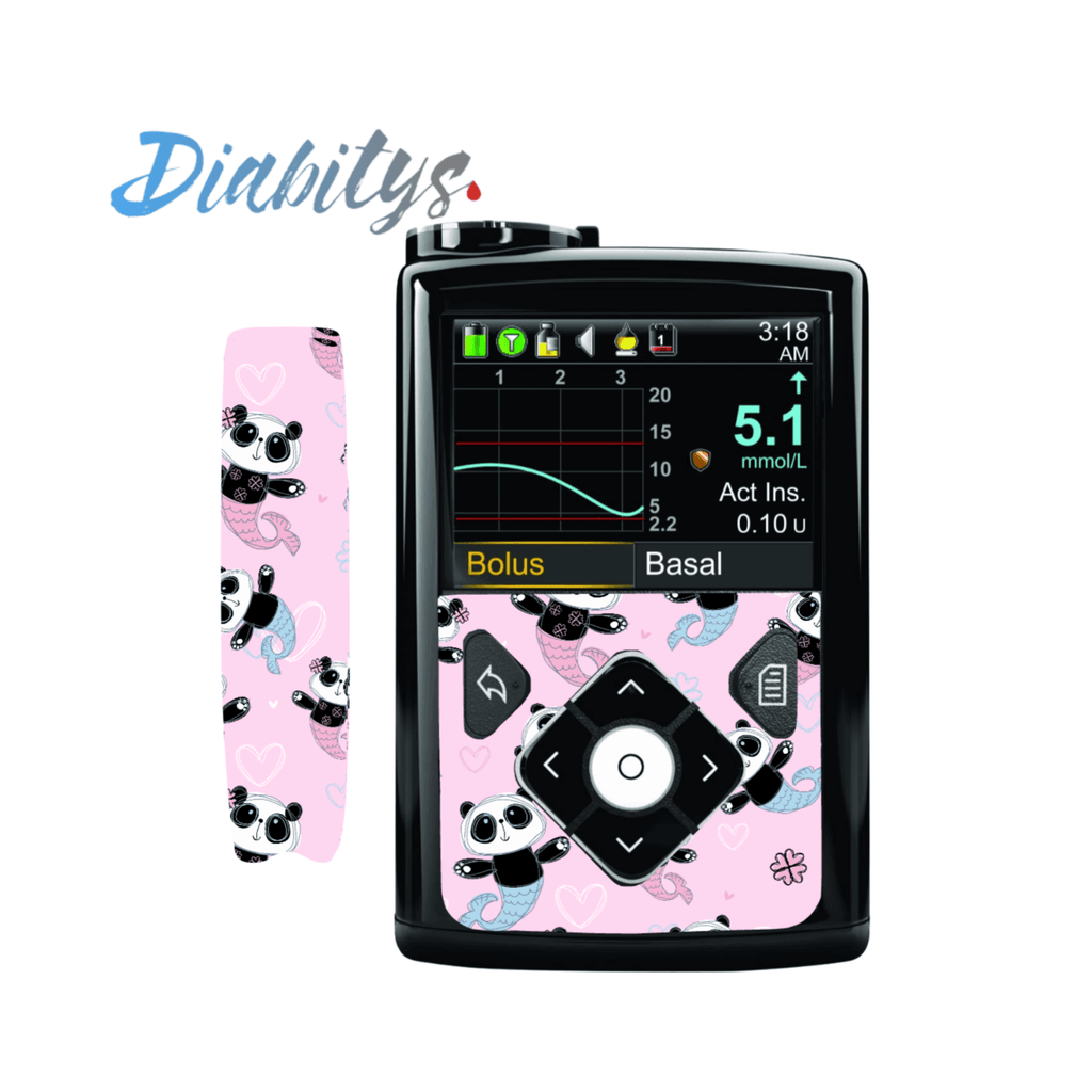 Medtronic 640g, 670g or 780g Insulin Pump Front & Clip Sticker - Panda Mermaid Pink - The Useless Pancreas