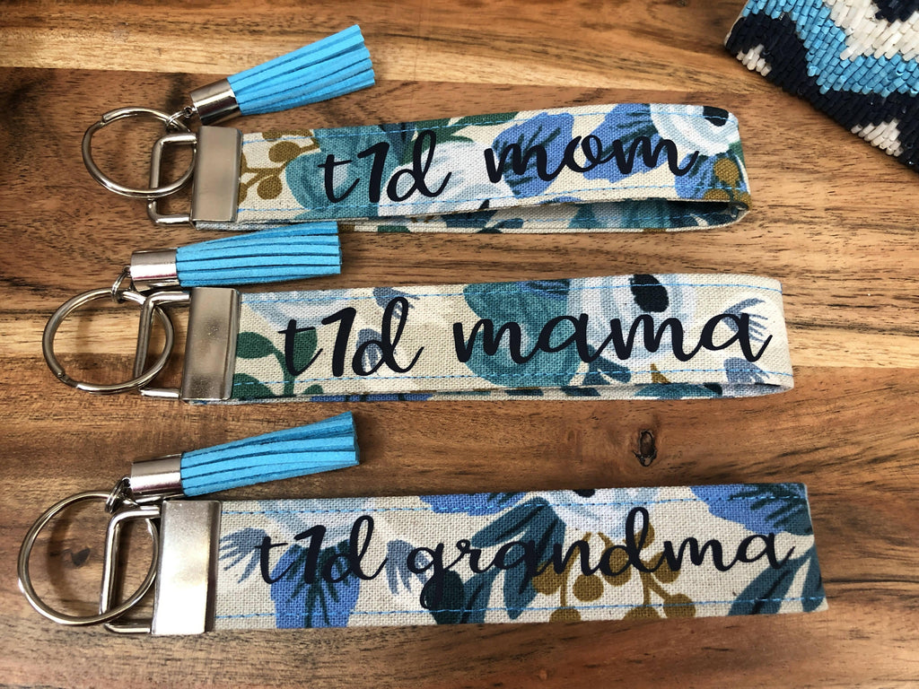 Rifle Paper Co. Garden Party Blue Canvas T1D Keychain, Diabetes Wristlet - The Useless Pancreas