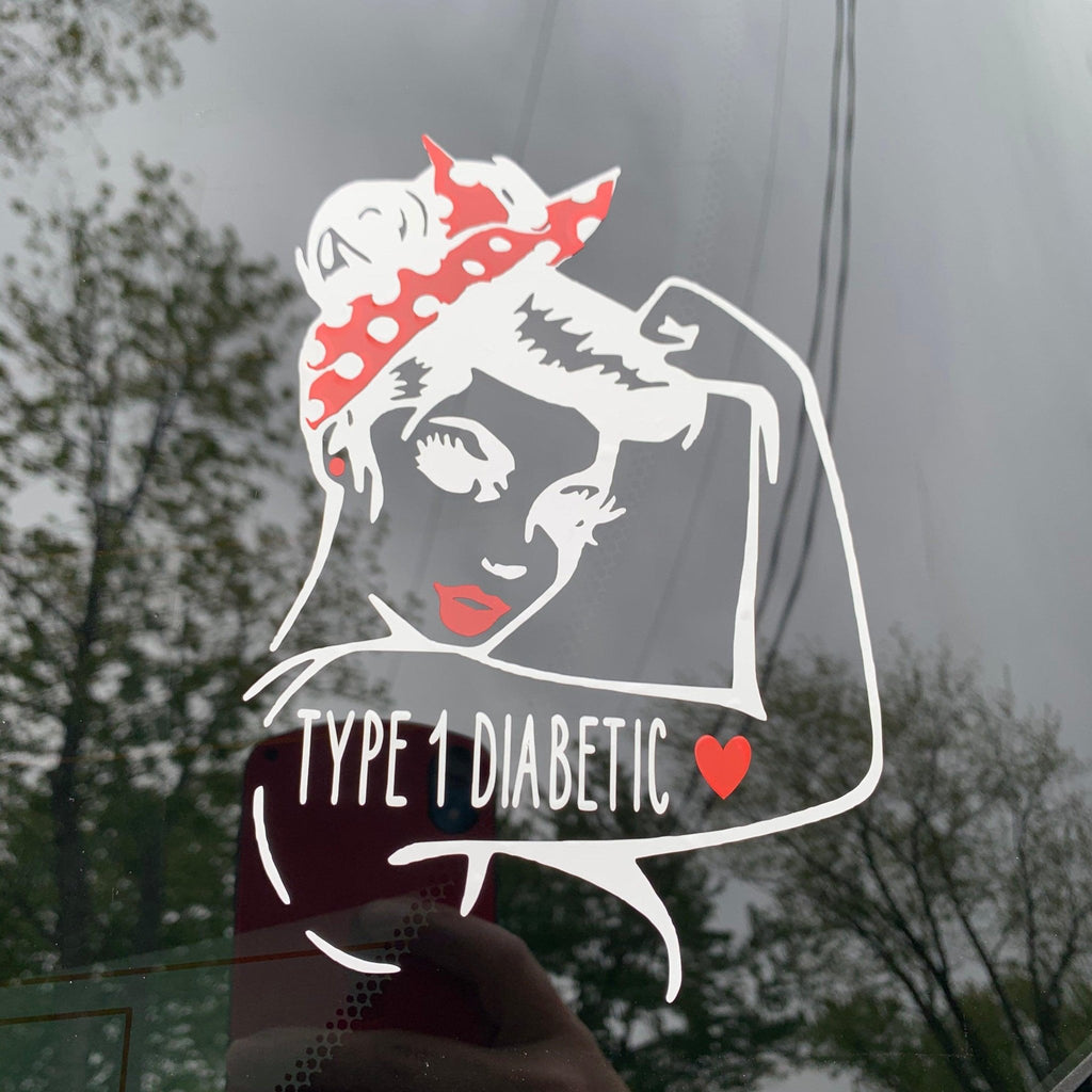 Car Decals Type 1 Rosie the Riveter, Large decal, T1D Warrior, Type 1 Diabetic, T1D Mom, T1D Sister, T1D Wife, Women Empower Women decal,