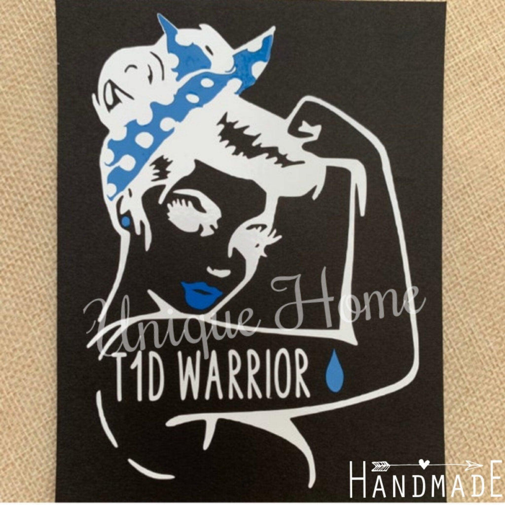 Car Decals Type 1 Rosie the Riveter, Large decal, T1D Warrior, Type 1 Diabetic, T1D Mom, T1D Sister, T1D Wife, Women Empower Women decal,