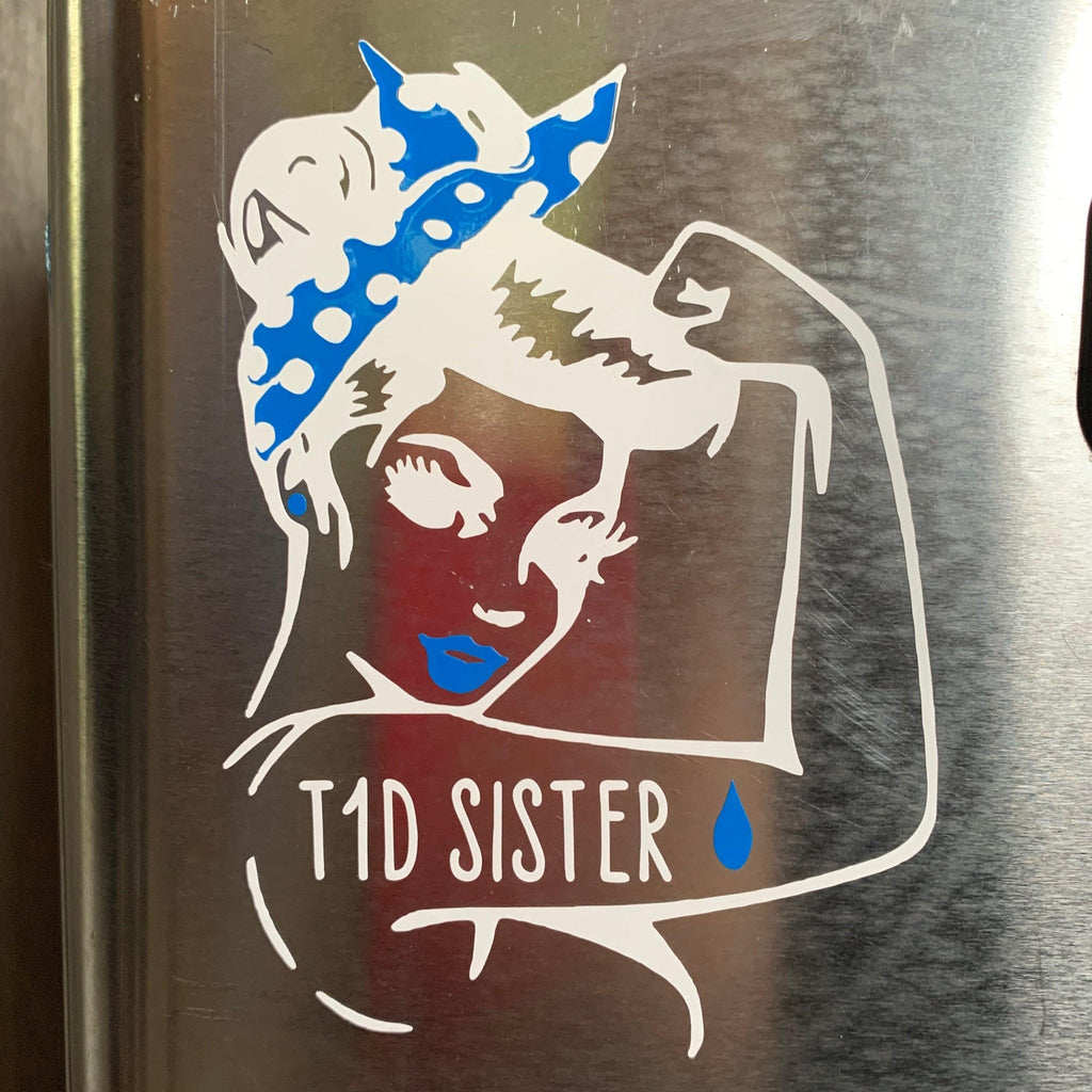Car Decals Type 1 Rosie the Riveter, Large decal, T1D Warrior, Type 1 Diabetic, T1D Mom, T1D Sister, T1D Wife, Women Empower Women decal,