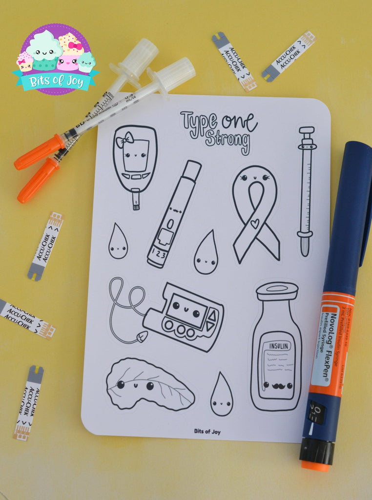Color Your Own Type One Diabetes Awareness Sticker Sheet