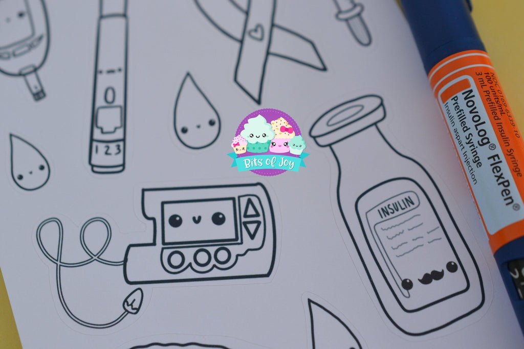 Color Your Own Type One Diabetes Awareness Sticker Sheet