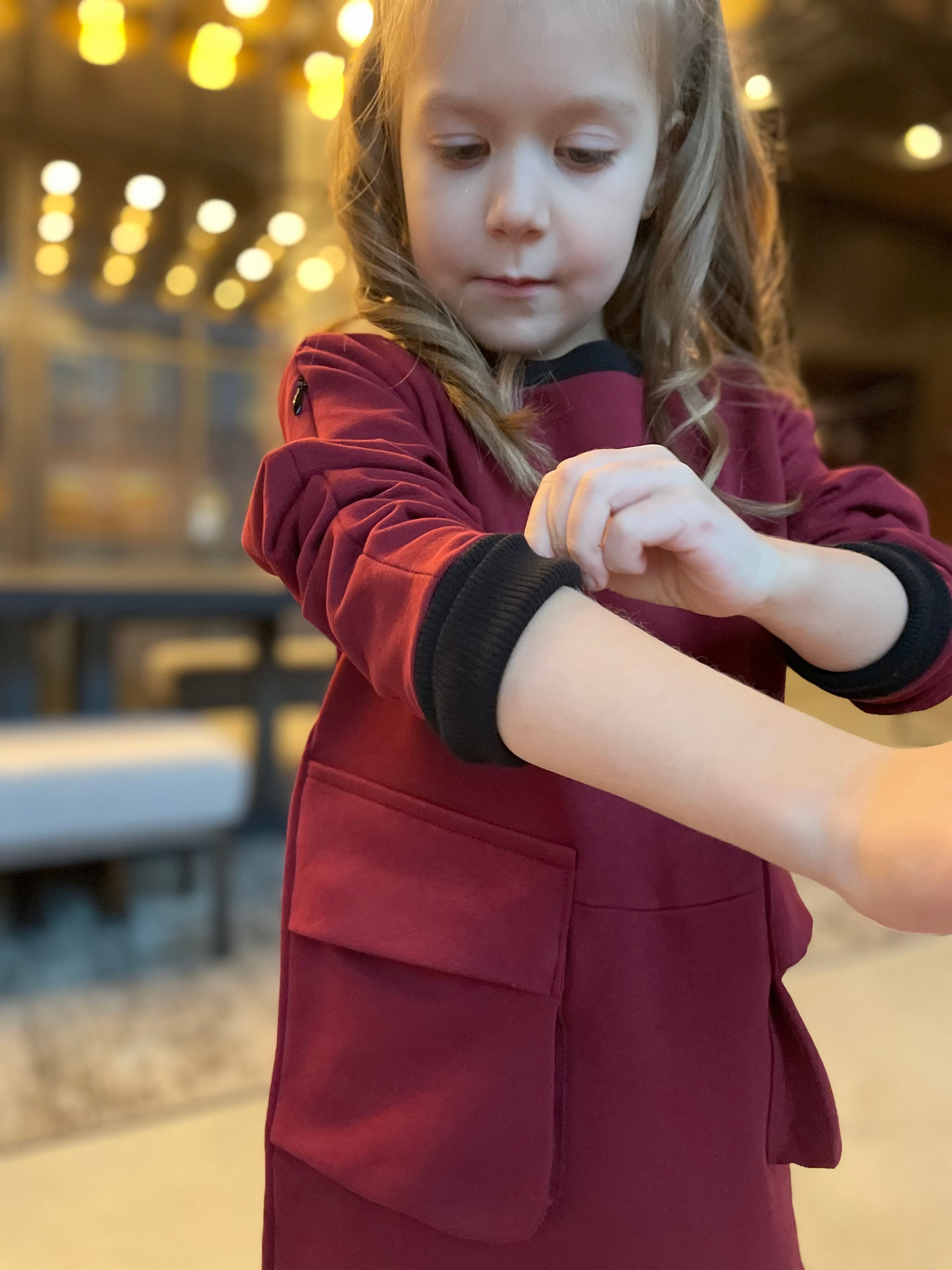 white christmas dresses Dress Ema Bordo / T1D Girls Long Sleeve Dress / Casual / Cotton Dress with Pockets / Size 5-12 Years 7-8 Years