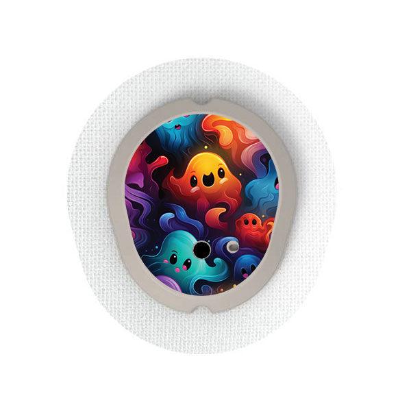 Dexcom G7 transmitter sticker: Colorful ghosts - The Useless Pancreas