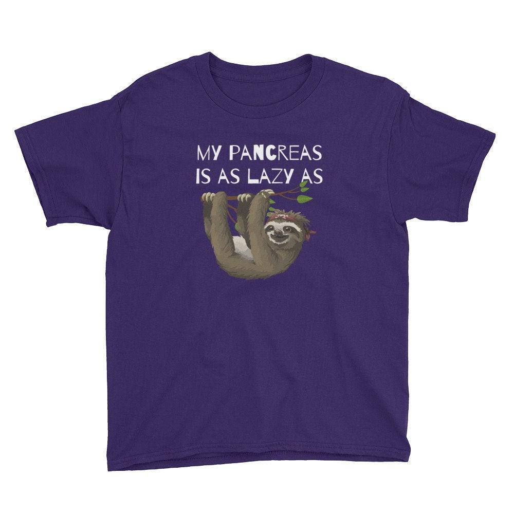 Dia-Be-Tees My Pancreas Lazy Sloth Youth Short Sleeve T-Shirt - The Useless Pancreas