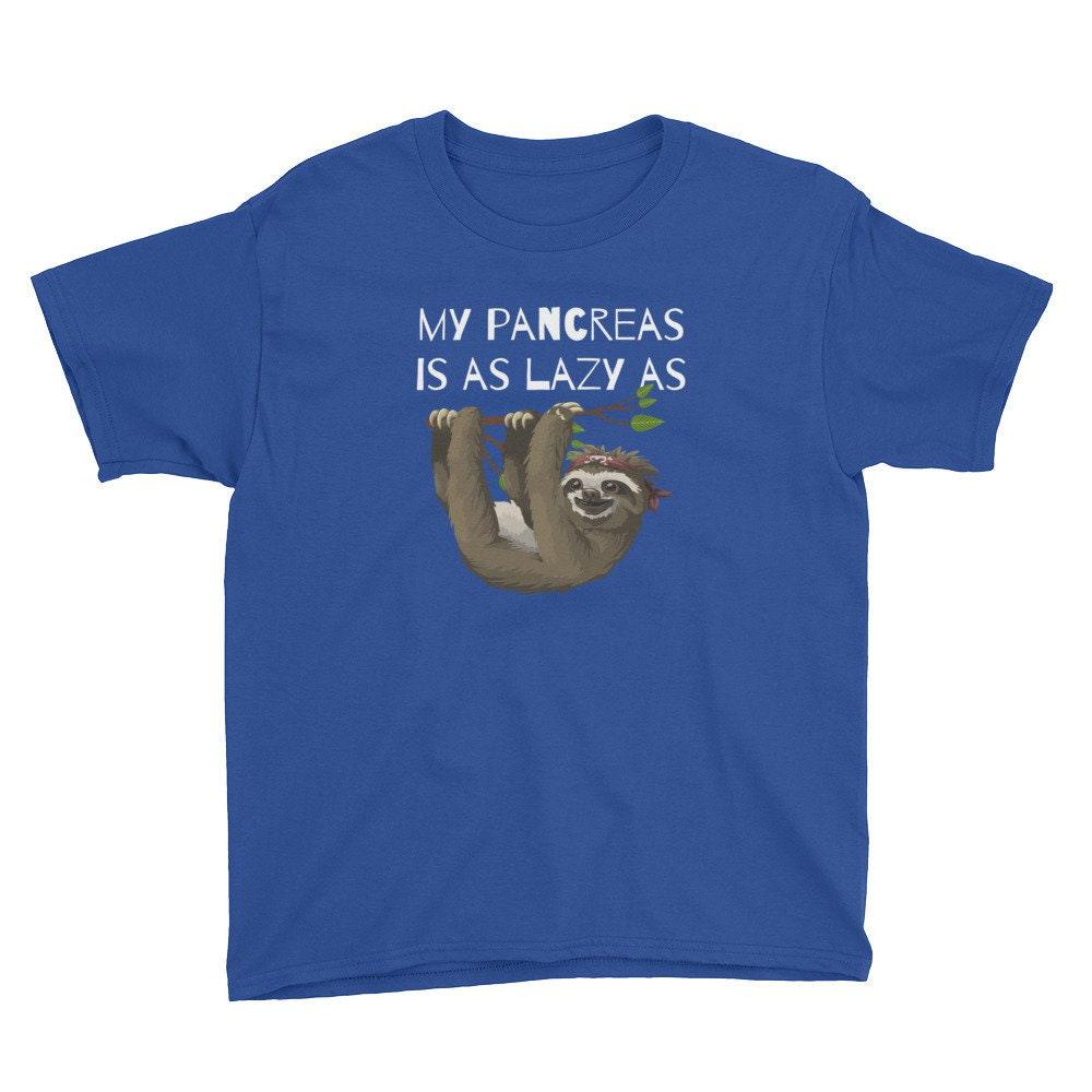 Dia-Be-Tees My Pancreas Lazy Sloth Youth Short Sleeve T-Shirt - The Useless Pancreas