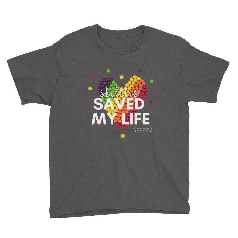 Dia-Be-Tees Skittles Saved my life Again T1D Youth Short Sleeve T-Shirt - The Useless Pancreas