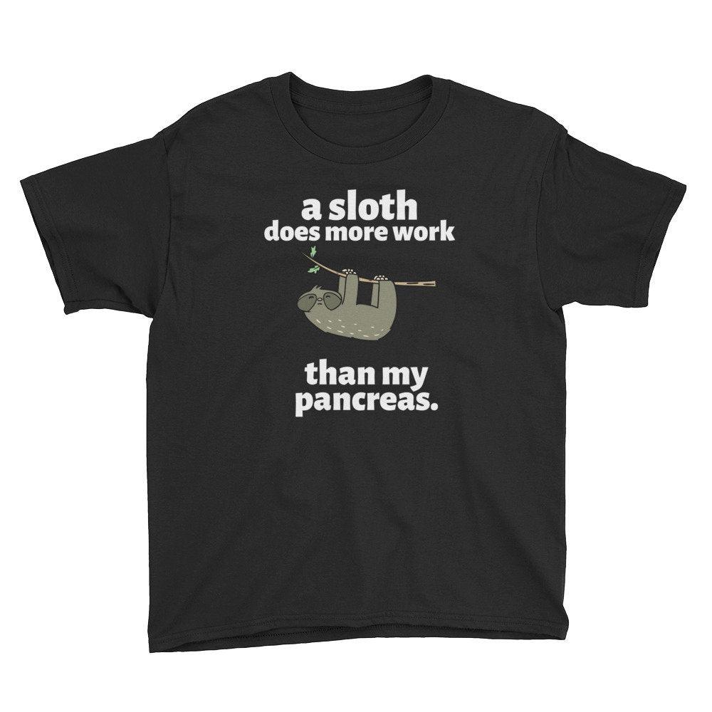 Dia-Be-Tees Sloth T1D Pancreas Youth Short Sleeve T-Shirt - The Useless Pancreas
