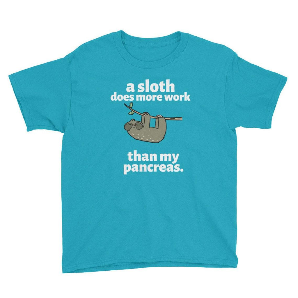 Dia-Be-Tees Sloth T1D Pancreas Youth Short Sleeve T-Shirt - The Useless Pancreas