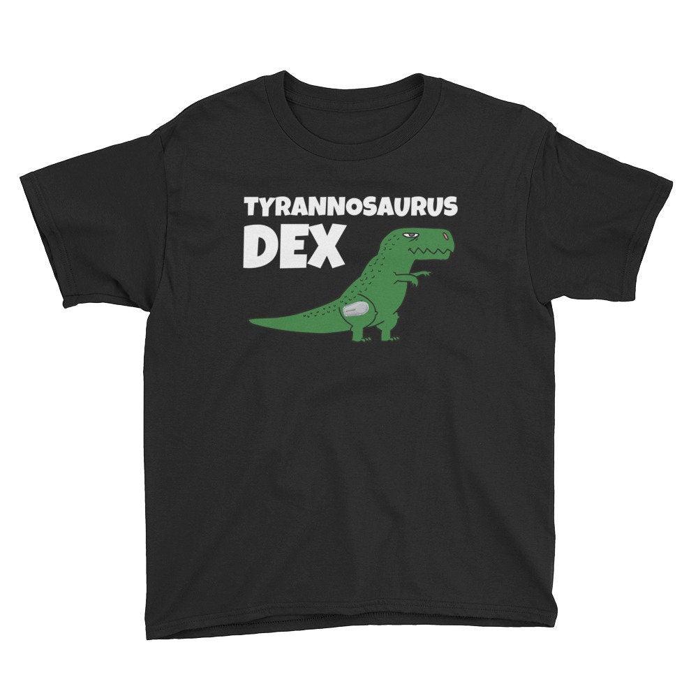 Dia-Be-Tees Tyrannosaurus Dex T Rex Dino T1D Dexcom Diabetes Youth Lightweight Fashion T-Shirt with Tear Away Label - The Useless Pancreas