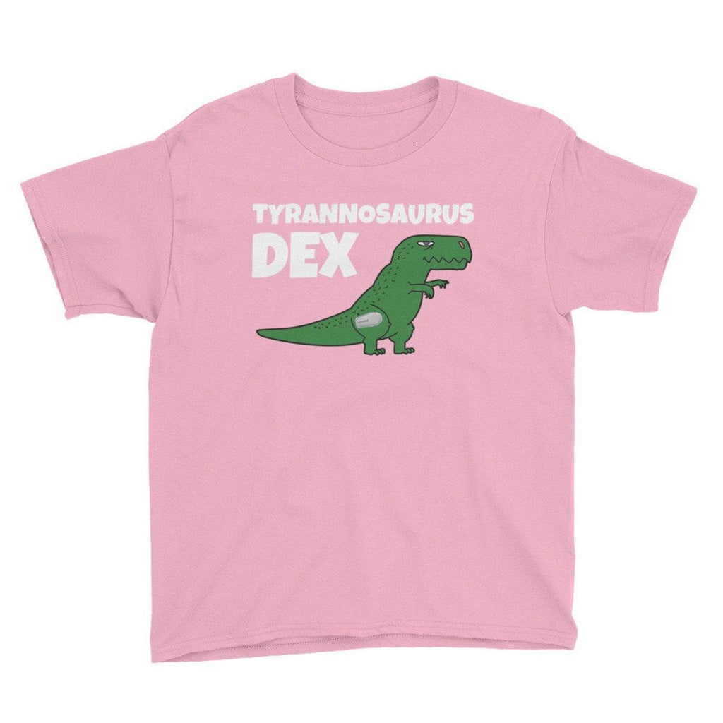 Dia-Be-Tees Tyrannosaurus Dex T Rex Dino T1D Dexcom Diabetes Youth Lightweight Fashion T-Shirt with Tear Away Label - The Useless Pancreas