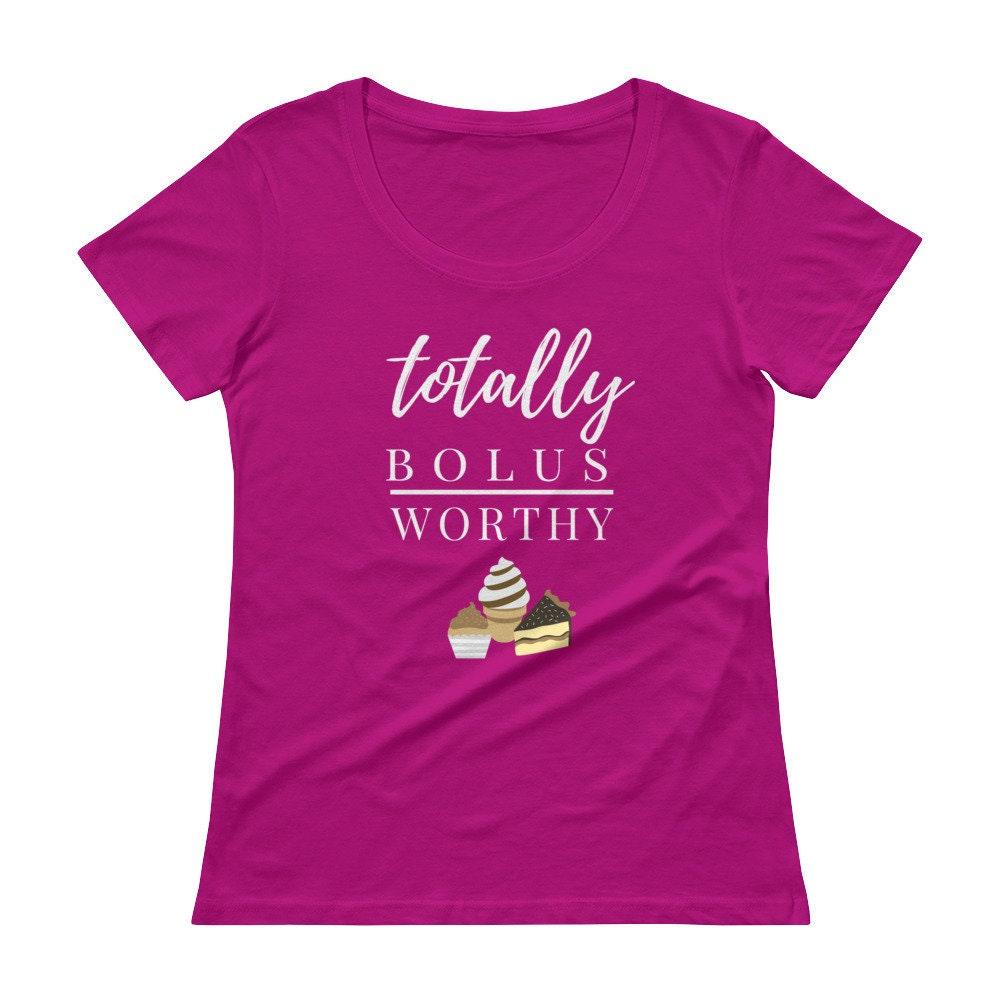 Dia-Be-Tees Bolus Worthy Dessert Diabetes Ladies' Scoopneck T-Shirt - The Useless Pancreas