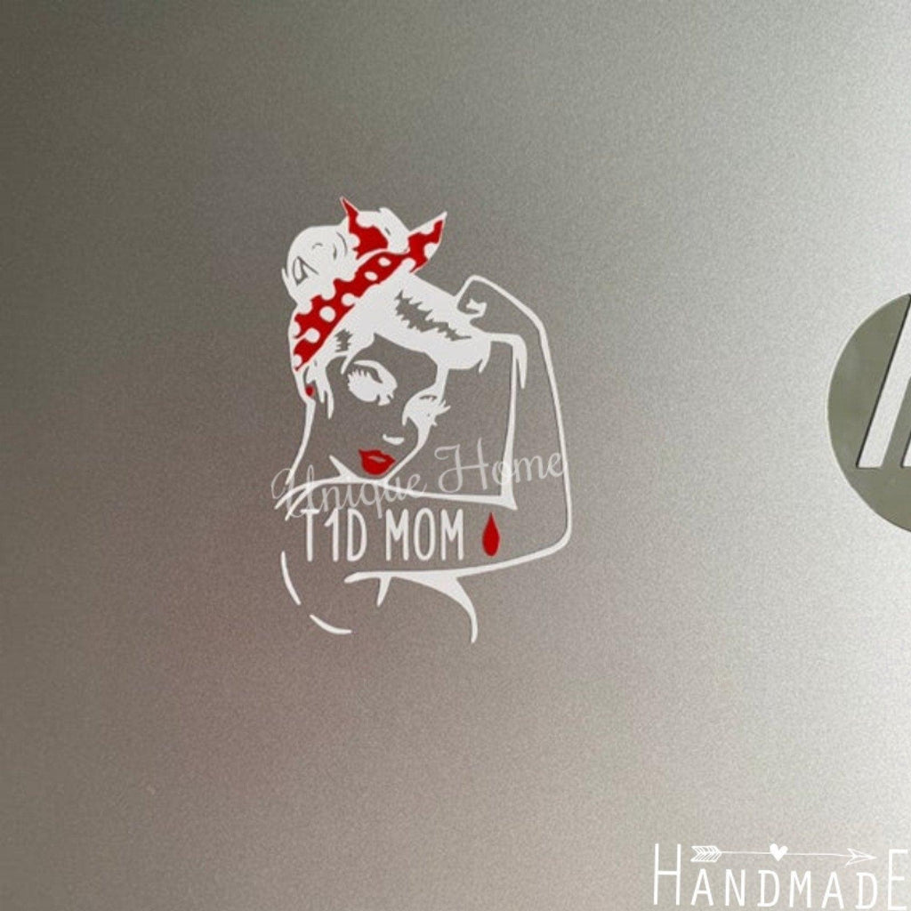Type 1 Diabetic Rosie the Riveter vinyl decal with phrase choice. T1D laptop decals. - The Useless Pancreas