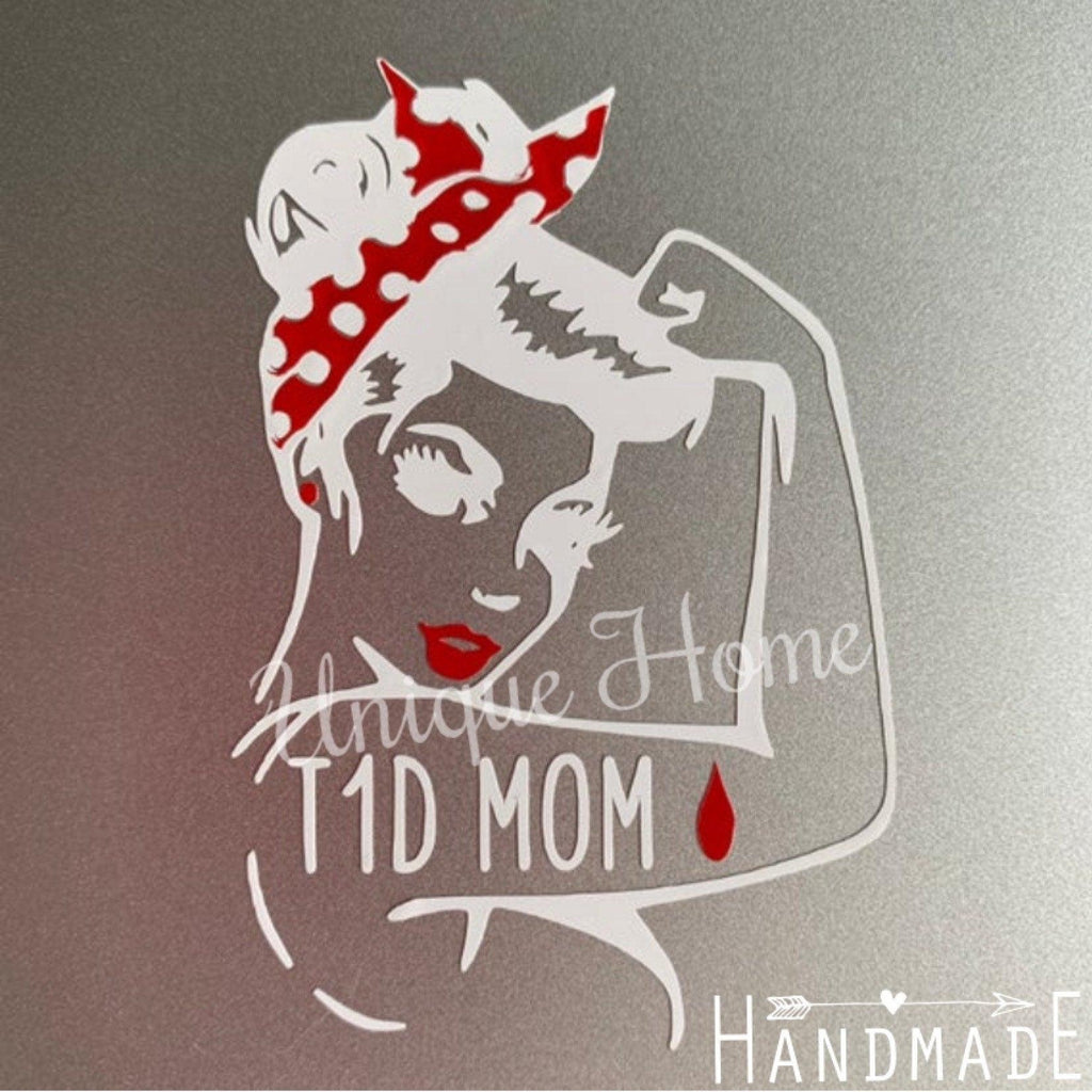 Type 1 Diabetic Rosie the Riveter vinyl decal with phrase choice. T1D laptop decals. - The Useless Pancreas