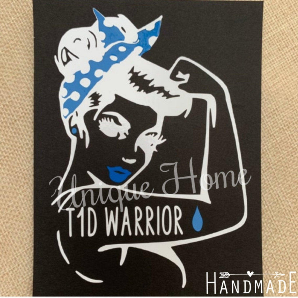 Warrior Decals, Diabetes, Type 1, Type 2, Rosie the Riveter, Car Decals, Diaversary Gifts, Gifts for Her, Mothers Day Gift, Womans Decal, - The Useless Pancreas