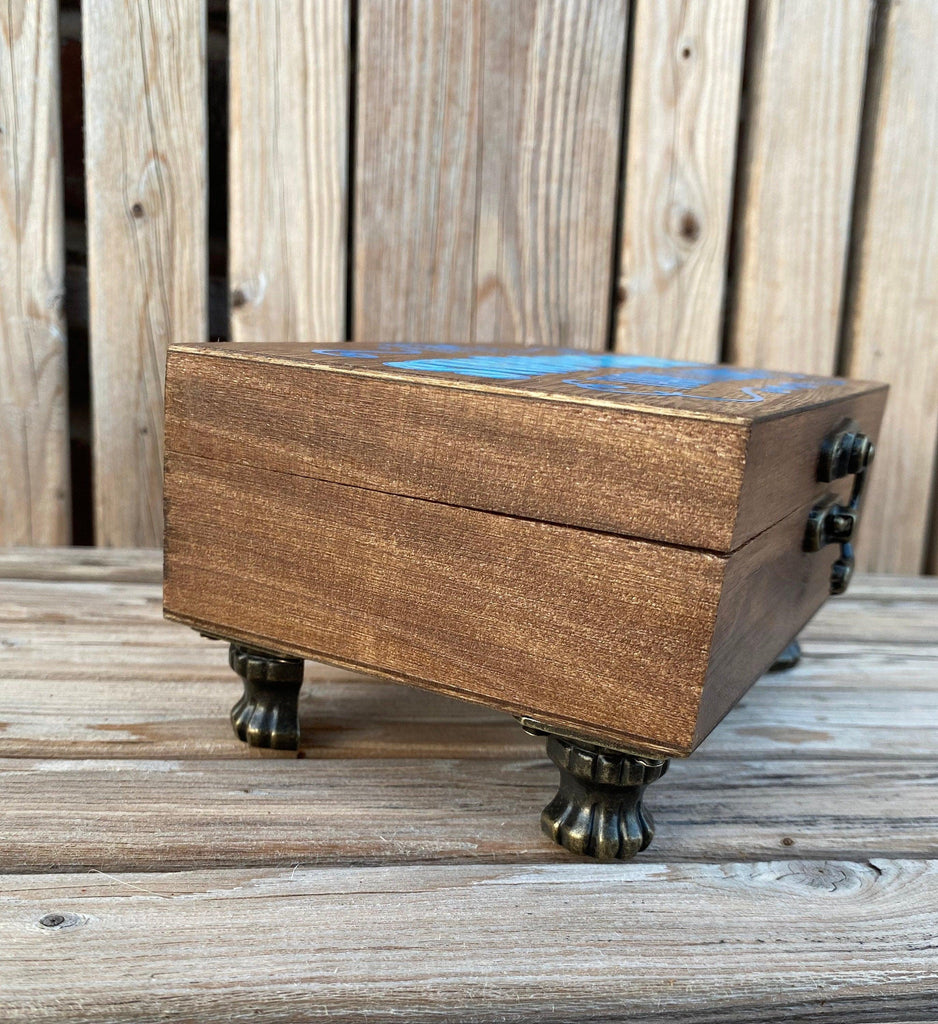 Positive affirmation wood keepsake box. Blue on blue warrior jewelry box. - The Useless Pancreas