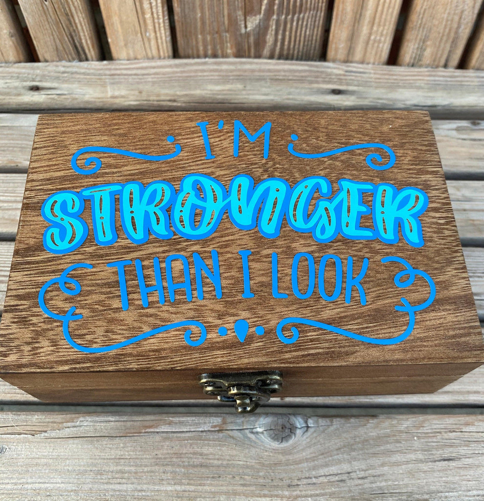 Positive affirmation wood keepsake box. Blue on blue warrior jewelry box. - The Useless Pancreas