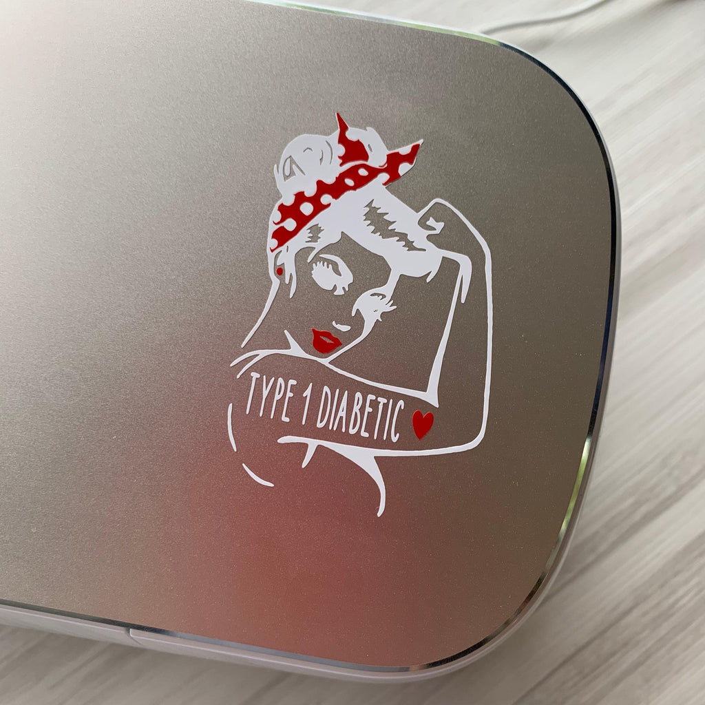 Type 1 Diabetic Rosie the Riveter vinyl decal with phrase choice. T1D laptop decals. - The Useless Pancreas