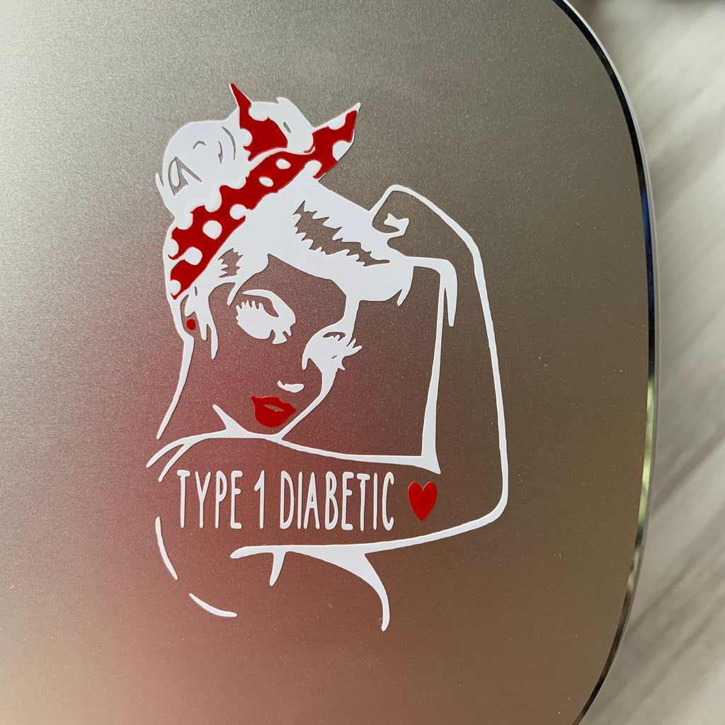 Type 1 Diabetic Rosie the Riveter vinyl decal with phrase choice. T1D laptop decals. - The Useless Pancreas