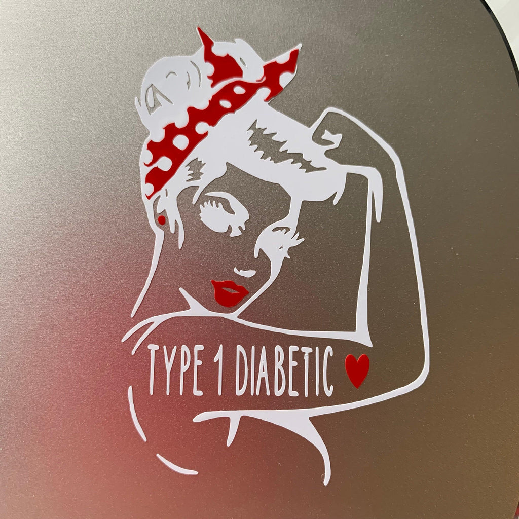Type 1 Diabetic Rosie the Riveter vinyl decal with phrase choice. T1D laptop decals. - The Useless Pancreas
