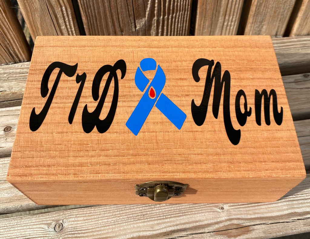 T1D Mom Keepsake Box, T1D Mom Jewelry Box, Wood Box, Type 1 Diabetes, Mothers Day Gift, Birthday Gift, Type 1 Mom, Diabetes Awareness Ribbon - The Useless Pancreas