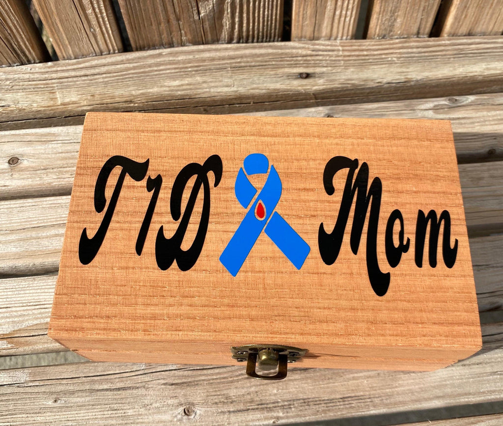 T1D Mom Keepsake Box, T1D Mom Jewelry Box, Wood Box, Type 1 Diabetes, Mothers Day Gift, Birthday Gift, Type 1 Mom, Diabetes Awareness Ribbon - The Useless Pancreas