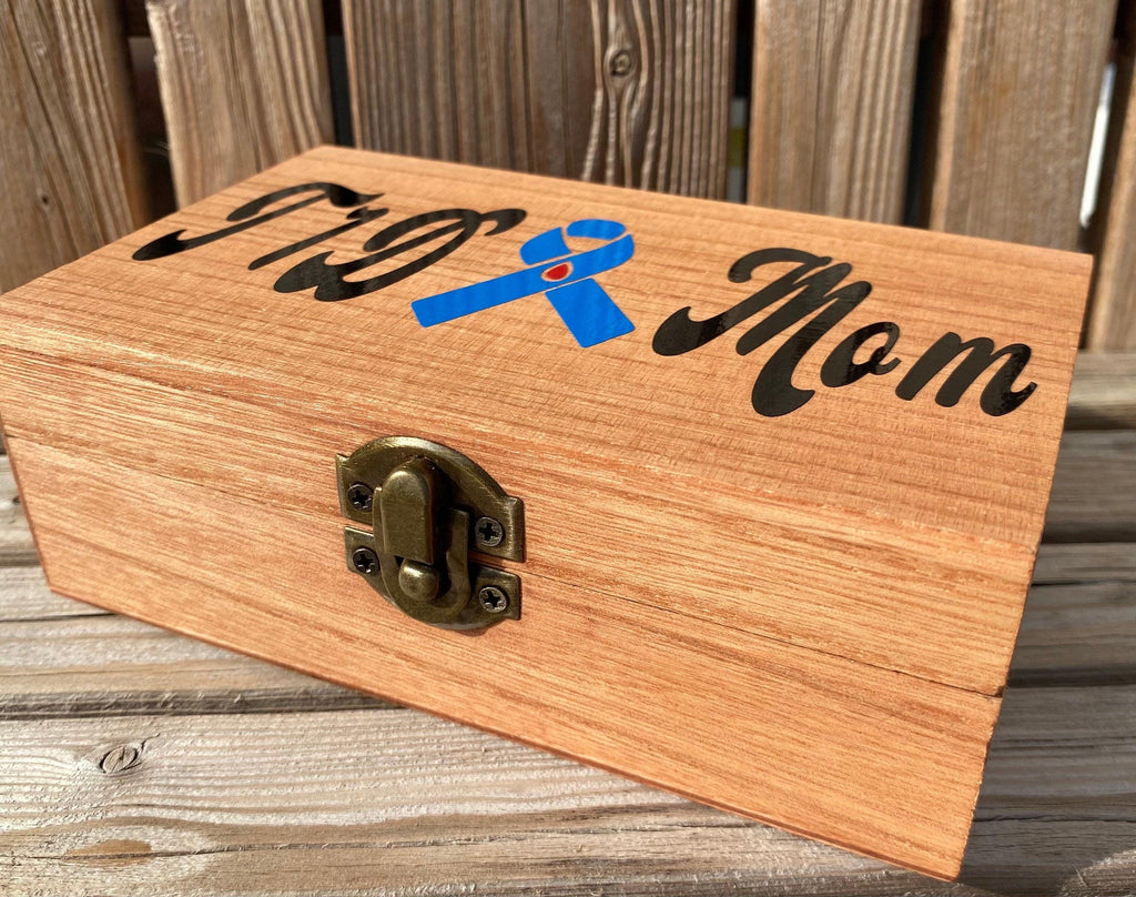 T1D Mom Keepsake Box, T1D Mom Jewelry Box, Wood Box, Type 1 Diabetes, Mothers Day Gift, Birthday Gift, Type 1 Mom, Diabetes Awareness Ribbon - The Useless Pancreas