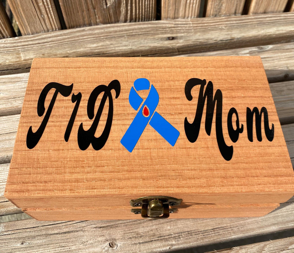 T1D Mom Keepsake Box, T1D Mom Jewelry Box, Wood Box, Type 1 Diabetes, Mothers Day Gift, Birthday Gift, Type 1 Mom, Diabetes Awareness Ribbon - The Useless Pancreas