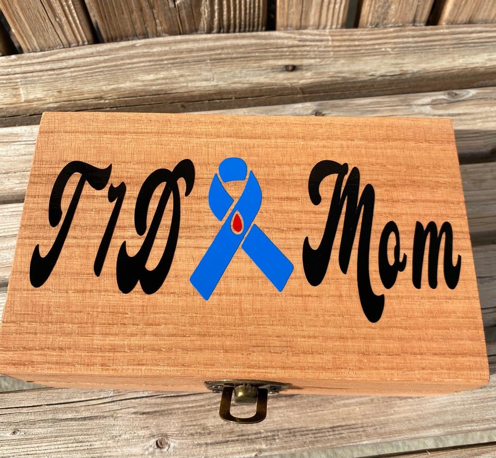 T1D Mom Keepsake Box, T1D Mom Jewelry Box, Wood Box, Type 1 Diabetes, Mothers Day Gift, Birthday Gift, Type 1 Mom, Diabetes Awareness Ribbon - The Useless Pancreas