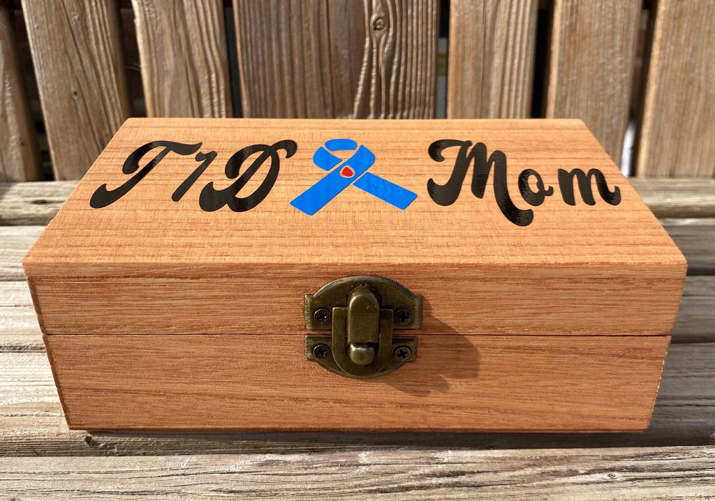 T1D Mom Keepsake Box, T1D Mom Jewelry Box, Wood Box, Type 1 Diabetes, Mothers Day Gift, Birthday Gift, Type 1 Mom, Diabetes Awareness Ribbon - The Useless Pancreas