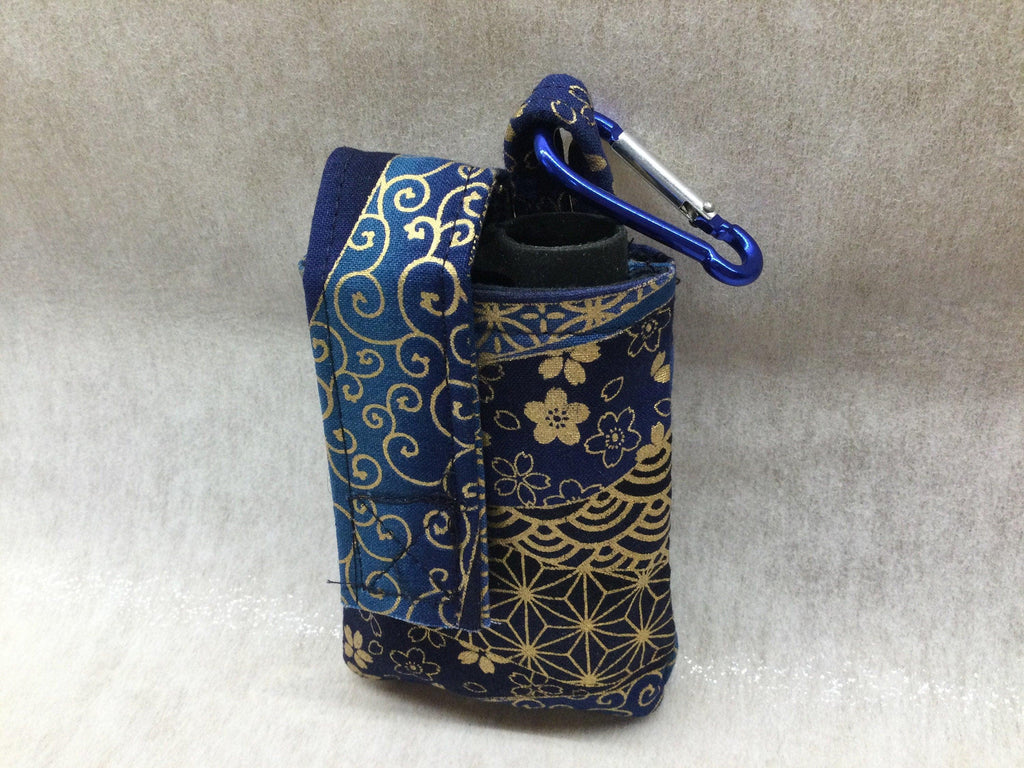 Vertical Insulin Pump Pouch/Case by Dazzling Pump Pouches - Blue & Metallic Gold (includes carabiner clip) - The Useless Pancreas