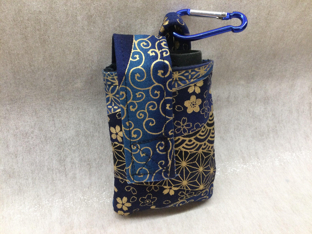 Vertical Insulin Pump Pouch/Case by Dazzling Pump Pouches - Blue & Metallic Gold (includes carabiner clip) - The Useless Pancreas
