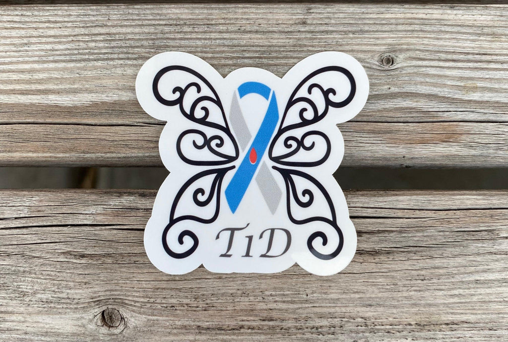 T1D Awareness Sticker, T1D Butterfly Sticker, Type 1 Diabetes Sticker, T1D Awareness Ribbon Sticker w Blood Drop, Planner Stickers, Journal - The Useless Pancreas