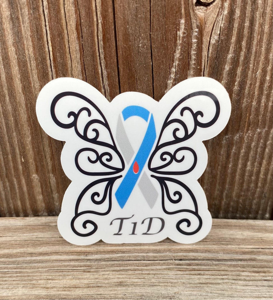 T1D Awareness Sticker, T1D Butterfly Sticker, Type 1 Diabetes Sticker, T1D Awareness Ribbon Sticker w Blood Drop, Planner Stickers, Journal - The Useless Pancreas