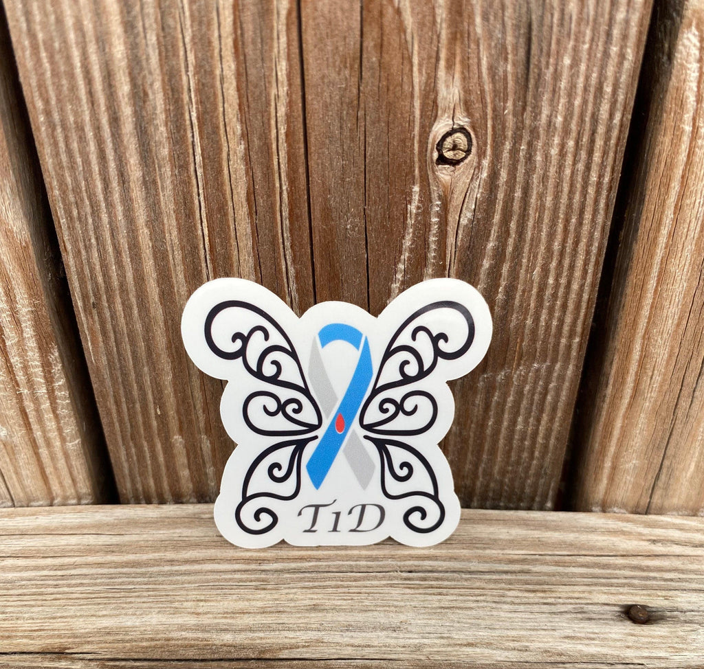 T1D Awareness Sticker, T1D Butterfly Sticker, Type 1 Diabetes Sticker, T1D Awareness Ribbon Sticker w Blood Drop, Planner Stickers, Journal - The Useless Pancreas