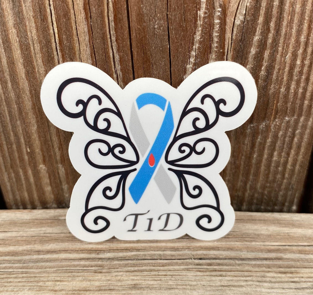 T1D Awareness Sticker, T1D Butterfly Sticker, Type 1 Diabetes Sticker, T1D Awareness Ribbon Sticker w Blood Drop, Planner Stickers, Journal - The Useless Pancreas